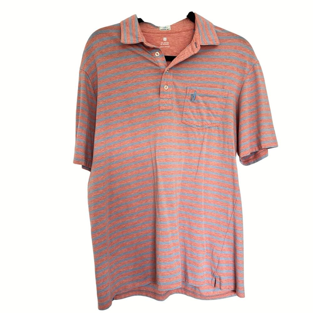 Johnnie-O (M) Original 4 Button Polo Coral/Blue Collared Hangin Out Casual Shirt